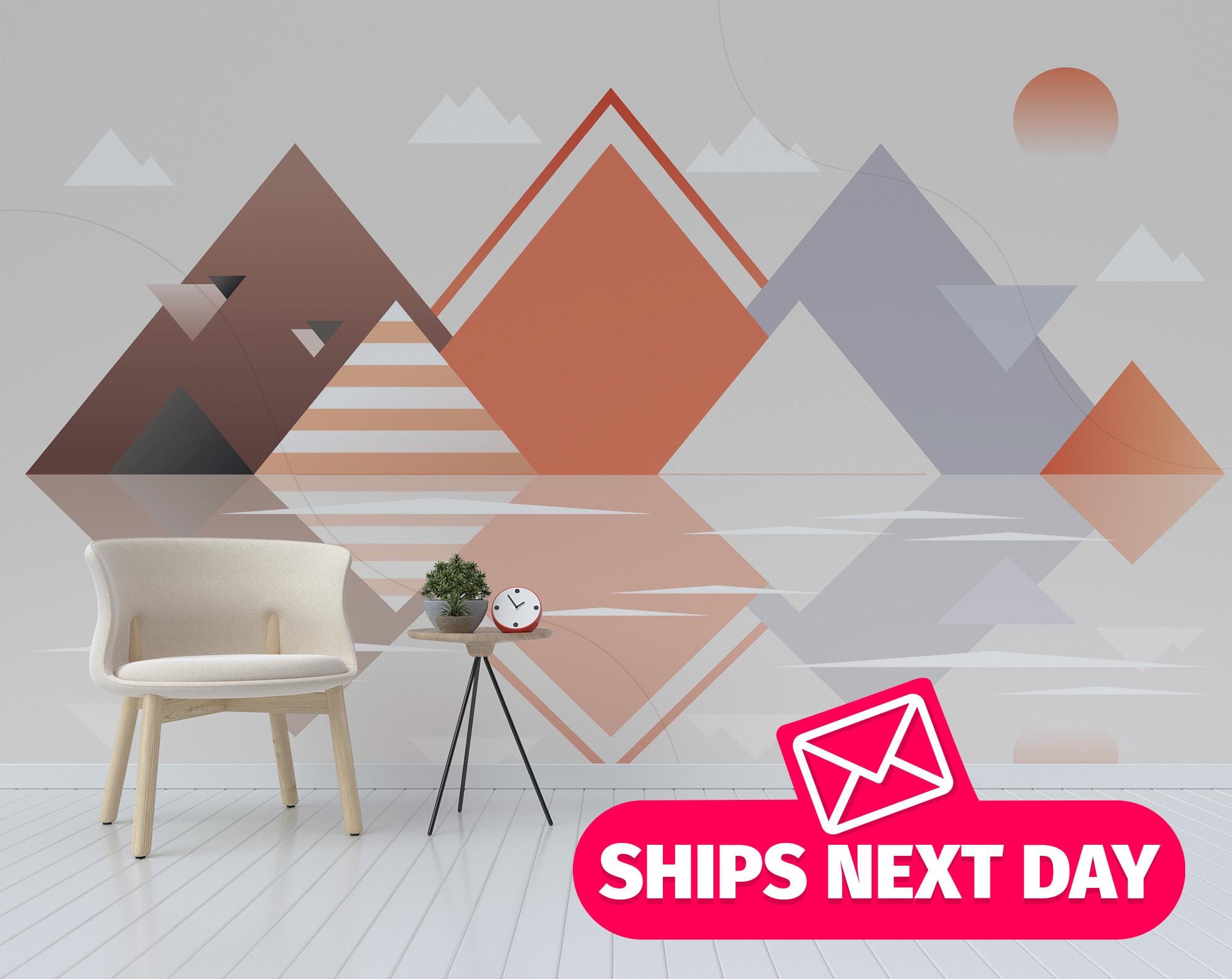 Curated visual reference: Fresh Look at Geometric Mountain Mural Minimalist Pastel Wallpaper Peel Stick