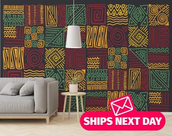 African Tribal Wallpaper Mural – Colorful Geometric Pattern, Peel and Stick