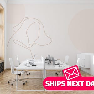 Dog / Neutral Mural, Peel and Stick Removable Vinyl or Fabric, Non-pasted Wallpaper / Line Art Dog wallpaper mural print