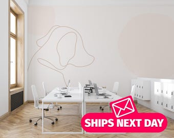 Minimalist Dog Line Art Mural, Neutral Colors, Peel and Stick Wallpaper