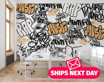Hiphopgraffitimuurschildering – Urban Street Art Peel-and-Stick-behang