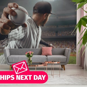 Baseball Wallpaper Mural / Sports Mural, Peel and Stick Removable Vinyl ...