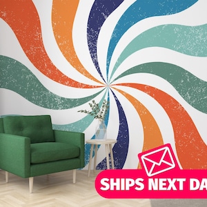 Retro / Vintage Mural, Peel and Stick Removable Vinyl or Fabric, Non-pasted Wallpaper / Groovy Swirl wallpaper mural print