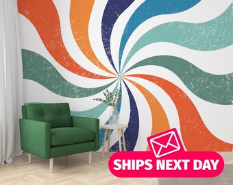 Groovy Swirl Wallpaper Mural, 70s Retro Peel and Stick Vinyl or Fabric