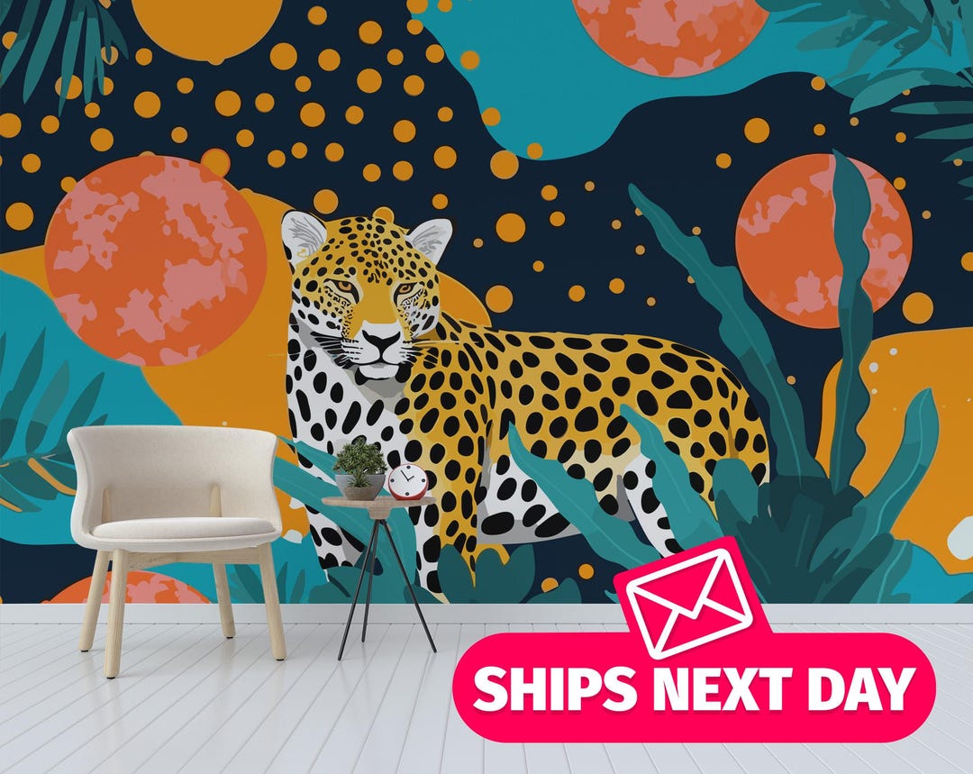 Leopard Jungle Wallpaper Mural – Tropical Peel and Stick - Etsy
