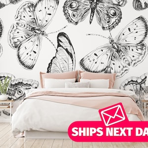 Butterfly / Black butterfly Mural, Peel and Stick Removable Vinyl or Fabric, Non-pasted Wallpaper