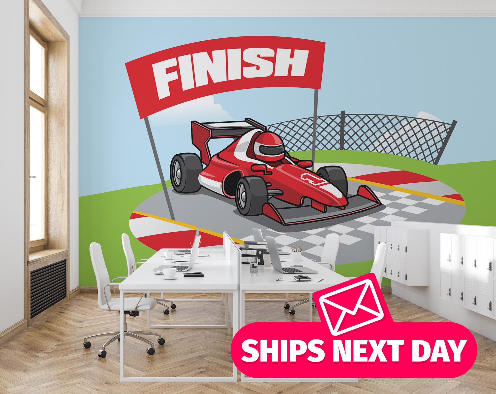 Cartoon Formula Car Mural – Removable Vinyl Racing Theme Wallpaper - Etsy