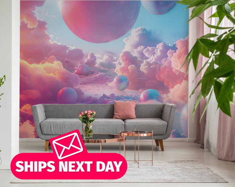 Abstract Pink Clouds Mural - Removable Vinyl Wallpaper, Peel & Stick - Etsy