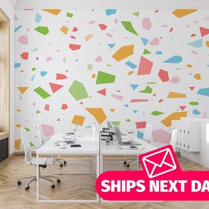 Terrazzo / Colorful Mural, Peel and Stick Removable Vinyl or Fabric, Non-pasted Wallpaper
