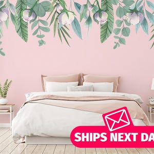 Watercolor Cotton Flowers removable vinyl mural / Peel and stick Hanged Flowers wallpaper - Peel & Stick or Non-pasted / Cotton mural print