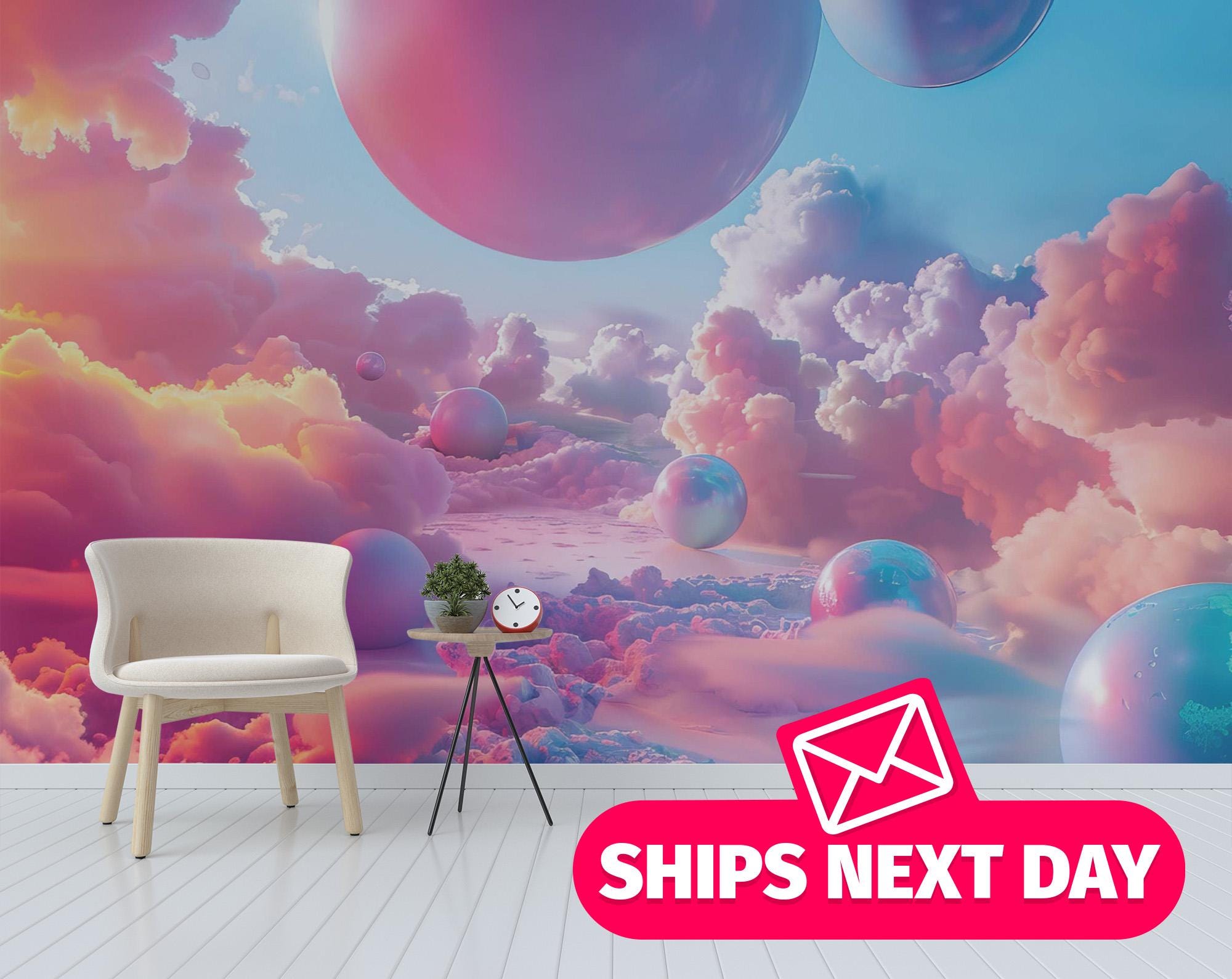 Abstract Pink Clouds Mural - Removable Vinyl Wallpaper, Peel & Stick - Etsy