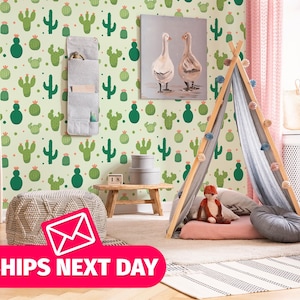 Cactus / Succulent Mural, Peel and Stick Removable Vinyl or Fabric, Non-pasted Wallpaper