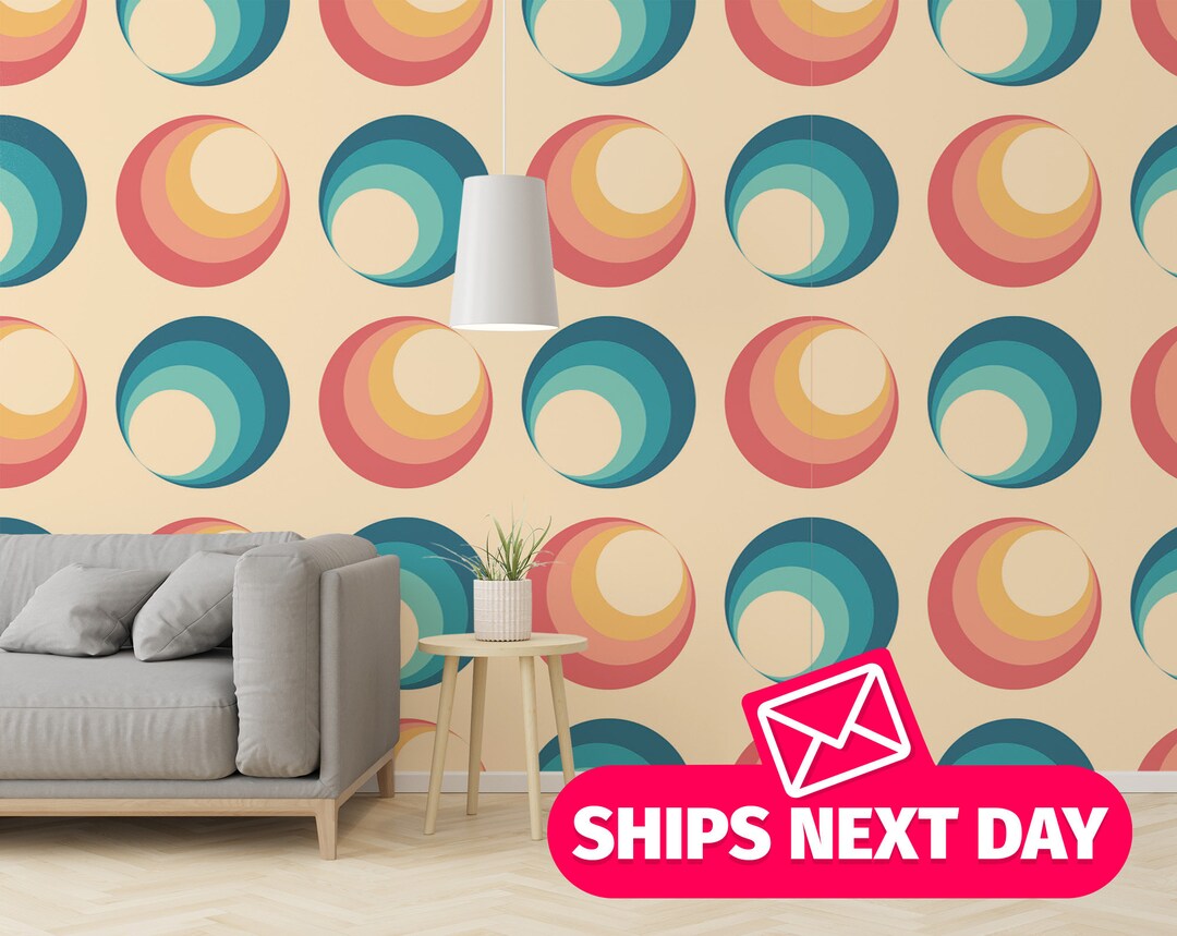Circle Wallpaper Mural Retro Wall Mural Peel and Stick - Etsy