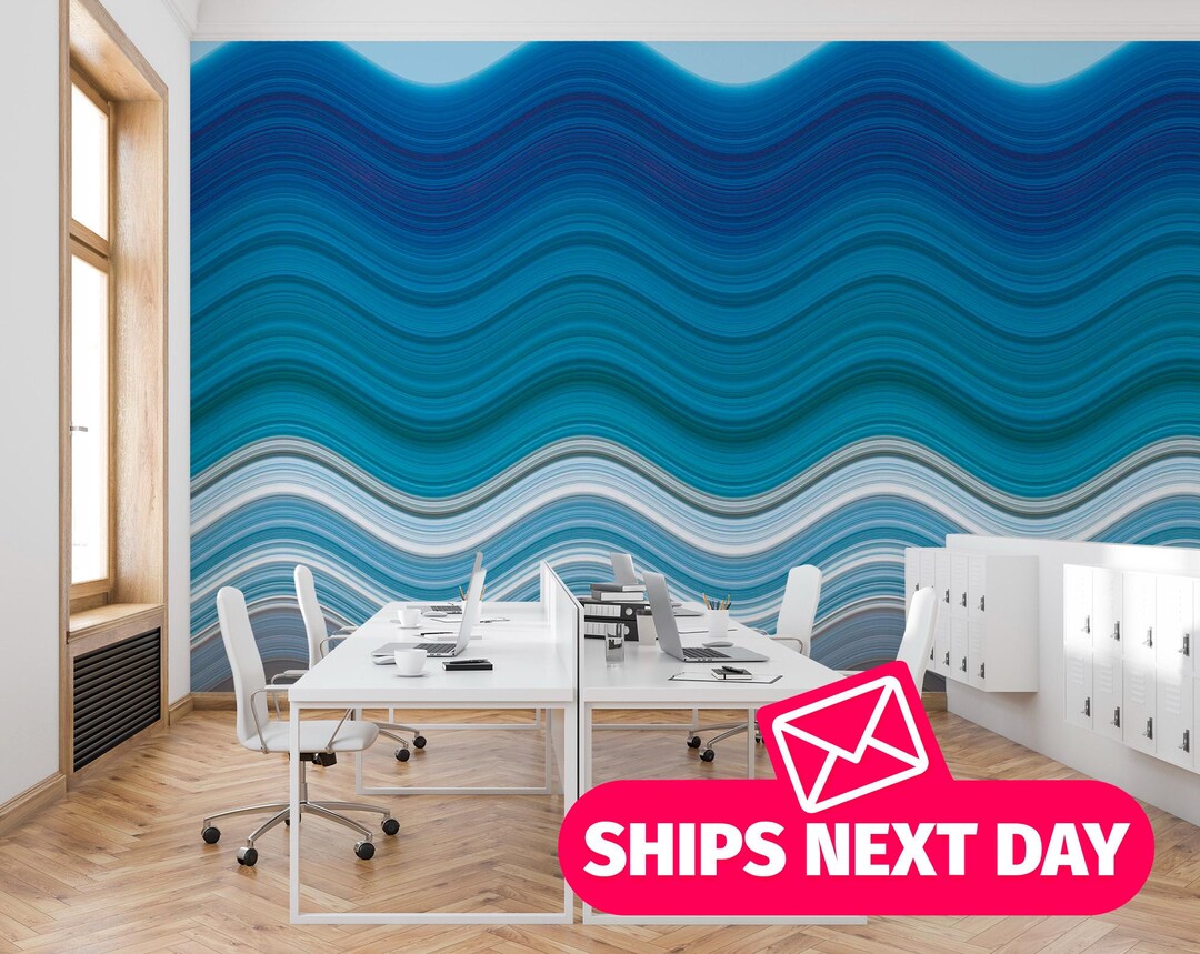 Blue Wavy Lines Mural – Abstract Wave Peel & Stick Wallpaper - Etsy