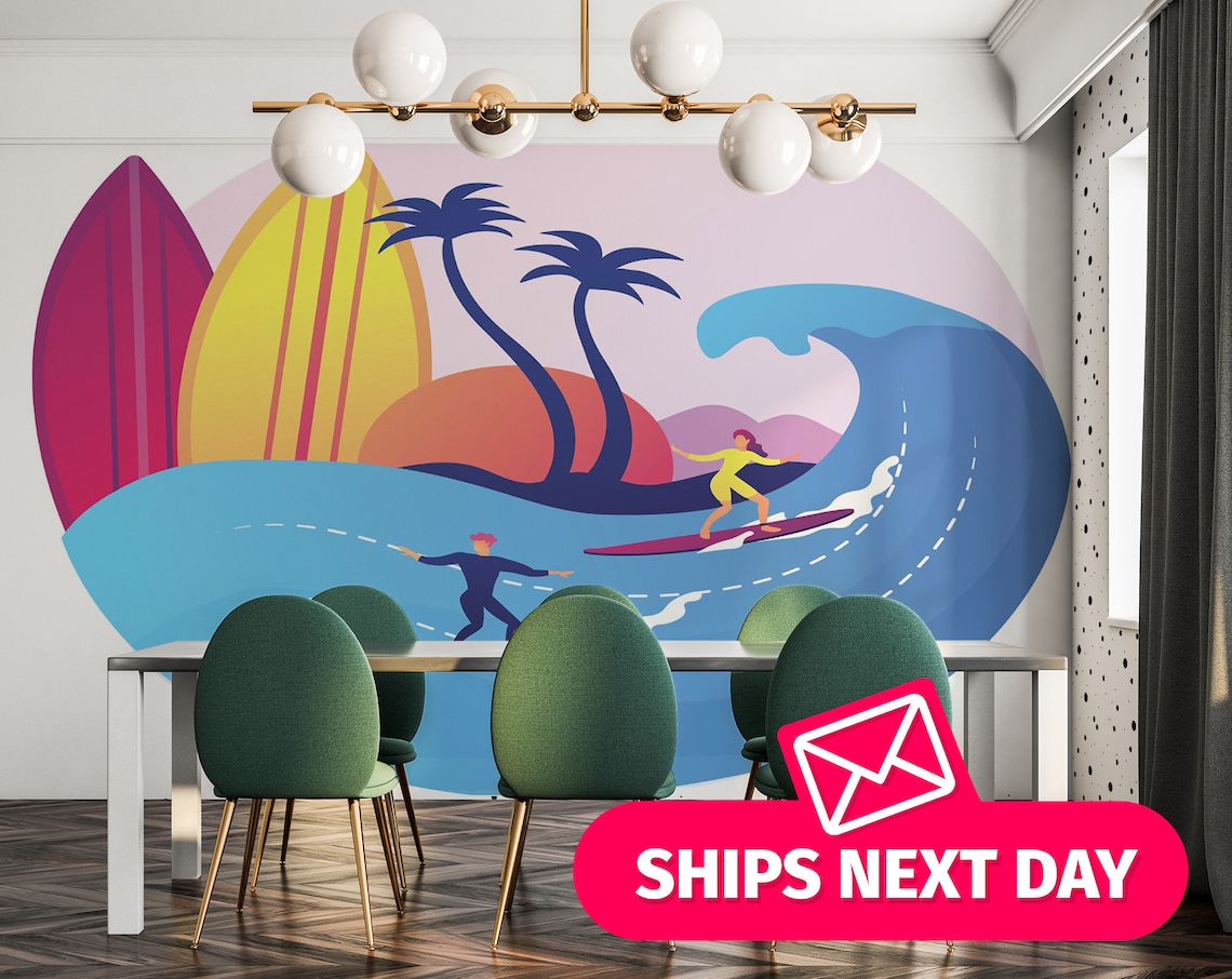 Surf Wallpaper Mural Surfing Wall Mural Peel and Stick | Etsy
