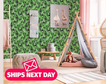 Creeper Pixel Wallpaper Mural – Green Block Gamer Decor