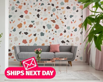 Terrazzo / Colorful terrazzo Mural, Peel and Stick Removable Vinyl or Fabric, Non-pasted Wallpaper