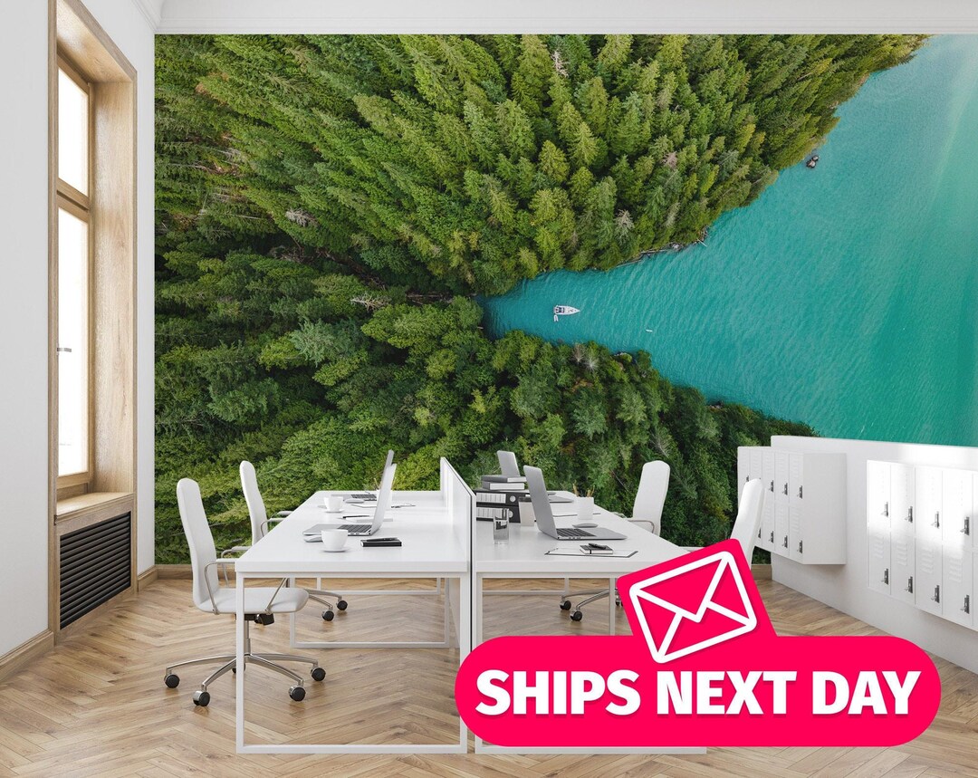 Lake / Forest Mural, Peel and Stick Removable Vinyl or Fabric, Non ...
