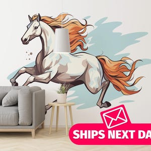 Flying Horse / Equestrian Mural, Peel and Stick Removable Vinyl or Fabric, Non-pasted Wallpaper / Dynamic Hhorse wallpaper mural print