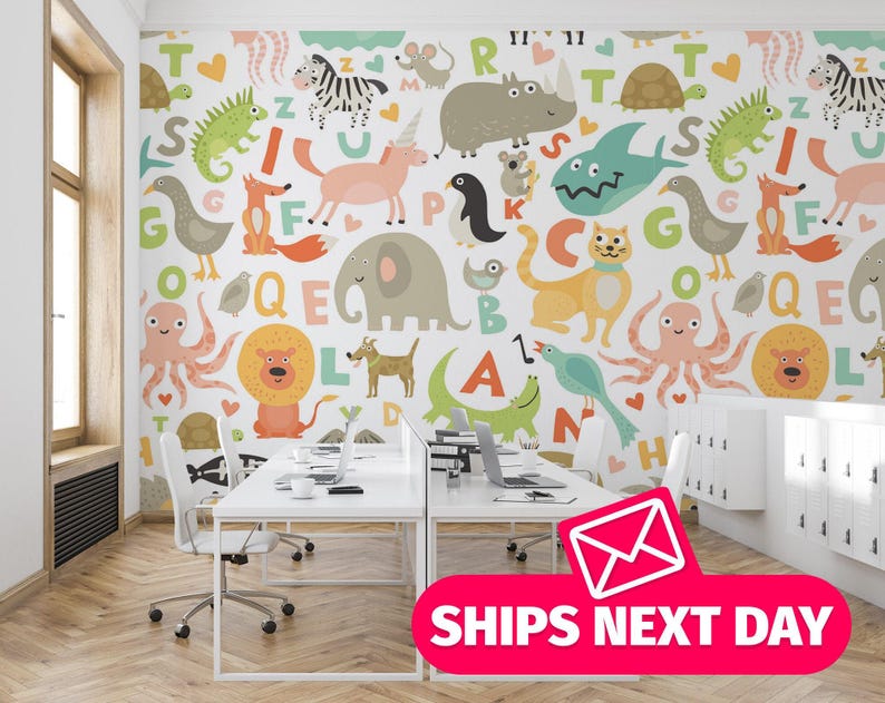 Alphabet wallpaper mural / Abc Mural, Peel and Stick Removable Vinyl or ...