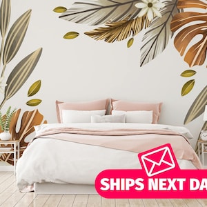 Boho Tropical Leaves Mural, Peel and Stick Wallpaper