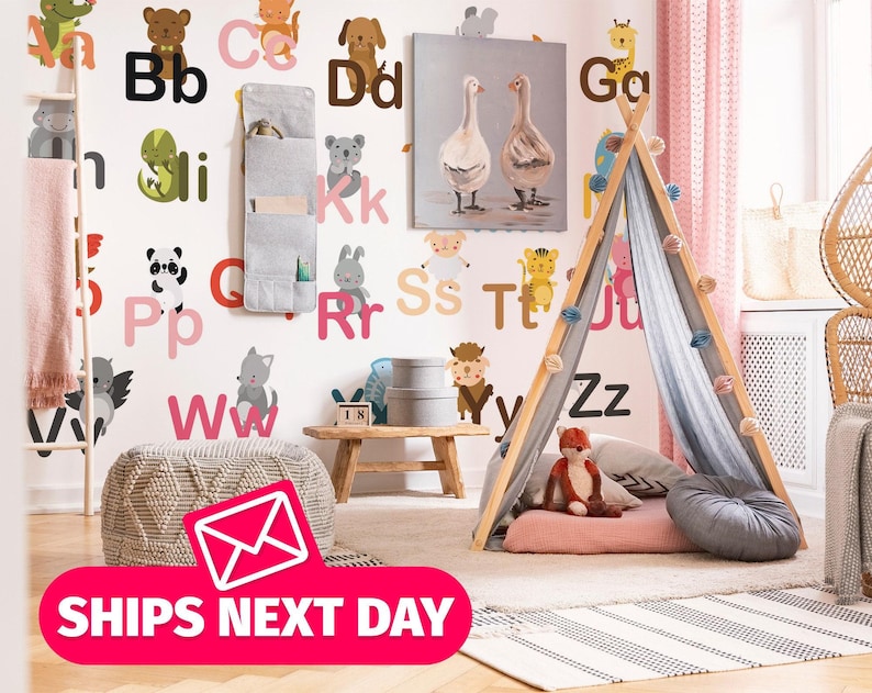 Animal Alphabet Kids Mural, Removable Wallpaper, Nursery Decor - Etsy