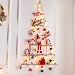 Wooden Christmas Tree Hanging Ornaments Christmas Creative DIY Decorations Window Wall Christmas Tree Hanging  LED Home Decor