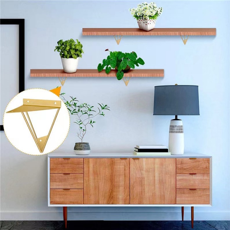 Retro Steel Shelf Brackets Gold Shelf Supports Triangle Etsy