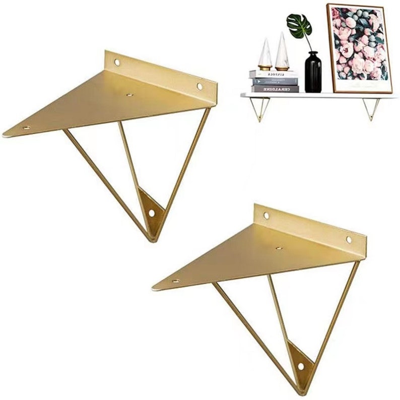 Retro Steel Shelf Brackets Gold Shelf Supports Triangle Etsy