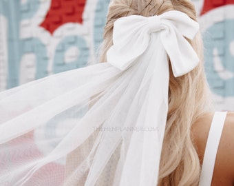 Hen Party Veil with Bow - Wedding Tulle Veil & Silk Bow - Bride to Be Gifts - Hen Party Accessories