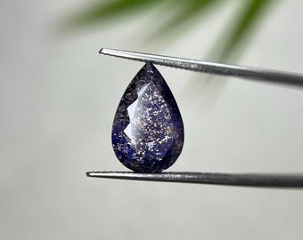 Natural Iolite Sunstone Loose Gemstone Pear Shape 15.50x10.50 MM 4.65 Cts Silver Flakes Stone Ring Making Blue Iolite Bloodshot Sunstone