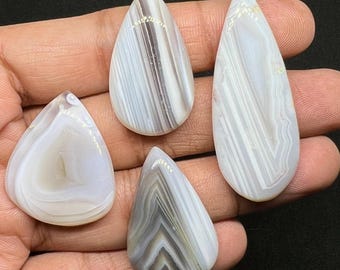 4 Pes. Lot Natural Botswana Agate Pear Shape Cabochon Botswana Agate Handmade Gemstone Botswana Agate Loose Stone Botswana Agate Jewelry