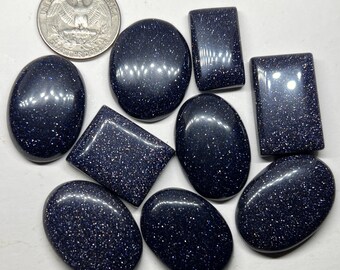 Blue Goldstone Sunstone Cabochon Mix Lot 9 Pes. Handmade Gemstone Lab Grown blue Goldstone Sunstone Loose Stone Sunstone Cheap Price Cabs
