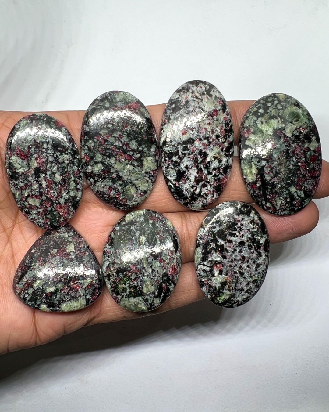 7 Pes. Lot Natural Edulite Cabochon Oval & Pear Shapes Edulite Handmade ...