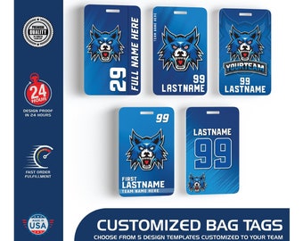 Velocity Series - Customized Bag Tags Branded to your Team with Logo, Team Colors, Player Name + Number,  personalized - 5 design options