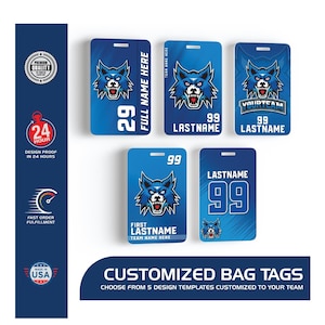 Velocity Series - Customized Bag Tags Branded to your Team with Logo, Team Colors, Player Name + Number,  personalized - 5 design options