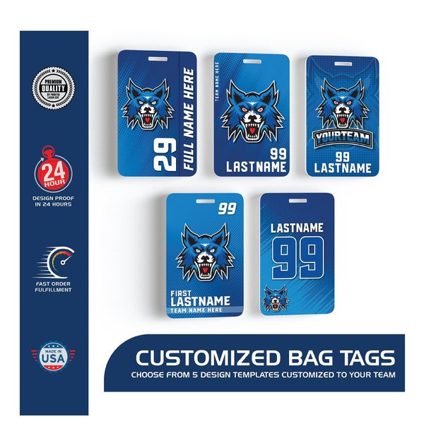 Velocity Series - Custom Bag Tag with Team Logo, Player Name + Number, Personalized to your Team, Customized, Single or Double Sided, Sport