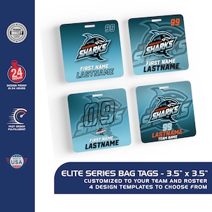 ELITE SERIES – Custom Sports Bag Tags –Square - Personalized 3.5" x 3.5" Durable Name Tags for Teams, Players & Coaches, college