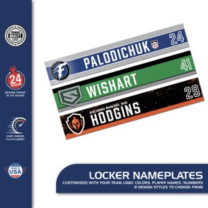 Personalized Team Locker Nameplate - Team Logo, Name + Number - 9 Design Options - 3 size options - Sport Team name plate