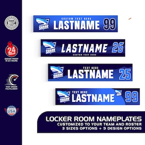 PRO-ELITE Locker Room Nameplate 9 Design Options Fully Customized Team Branded - 3 size options - Plastic, Magnetic, personalized to players