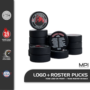 Custom Team Logo + Roster Hockey Puck -  Team Logo on Front and Team Roster on back - Personalized Puck - UV Printed Custom - Year End Gift