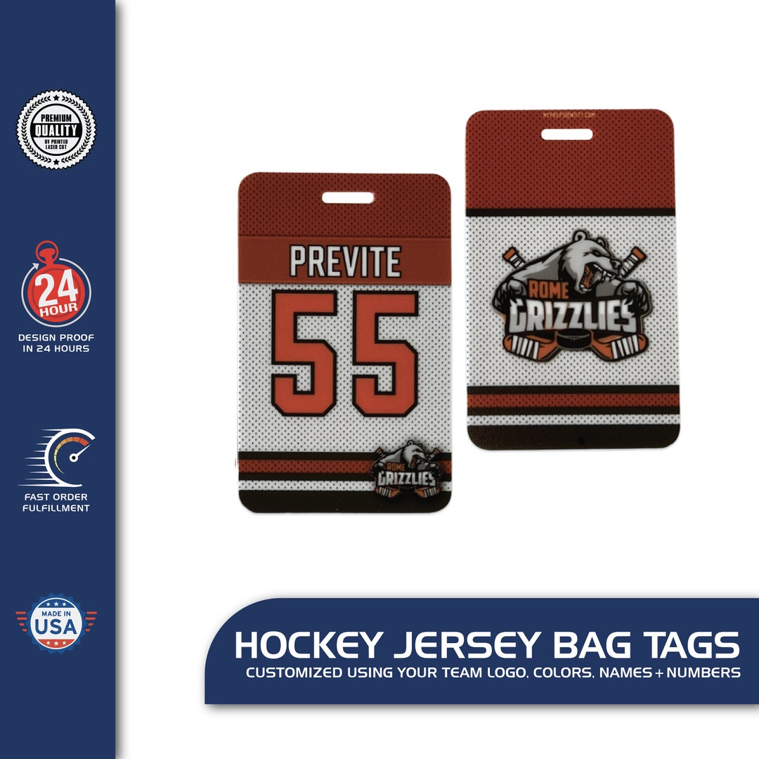 Hockey Jersey Bag Tags Single Sided or Double Sided 4 Design Options