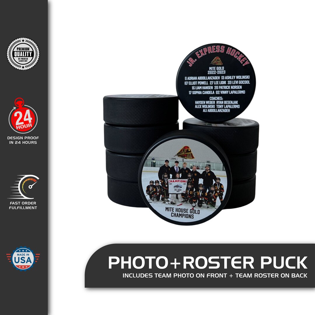 Custom TEAM PHOTO Roster Personalized Hockey Puck UV Printed Year End ...