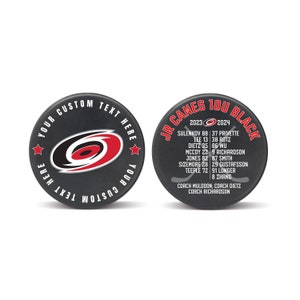 PRO Style Custom Puck - Logo on Front + Custom lettering with Roster on Back. Year end gift, souvenir, team gift, tournaments grab bag gift