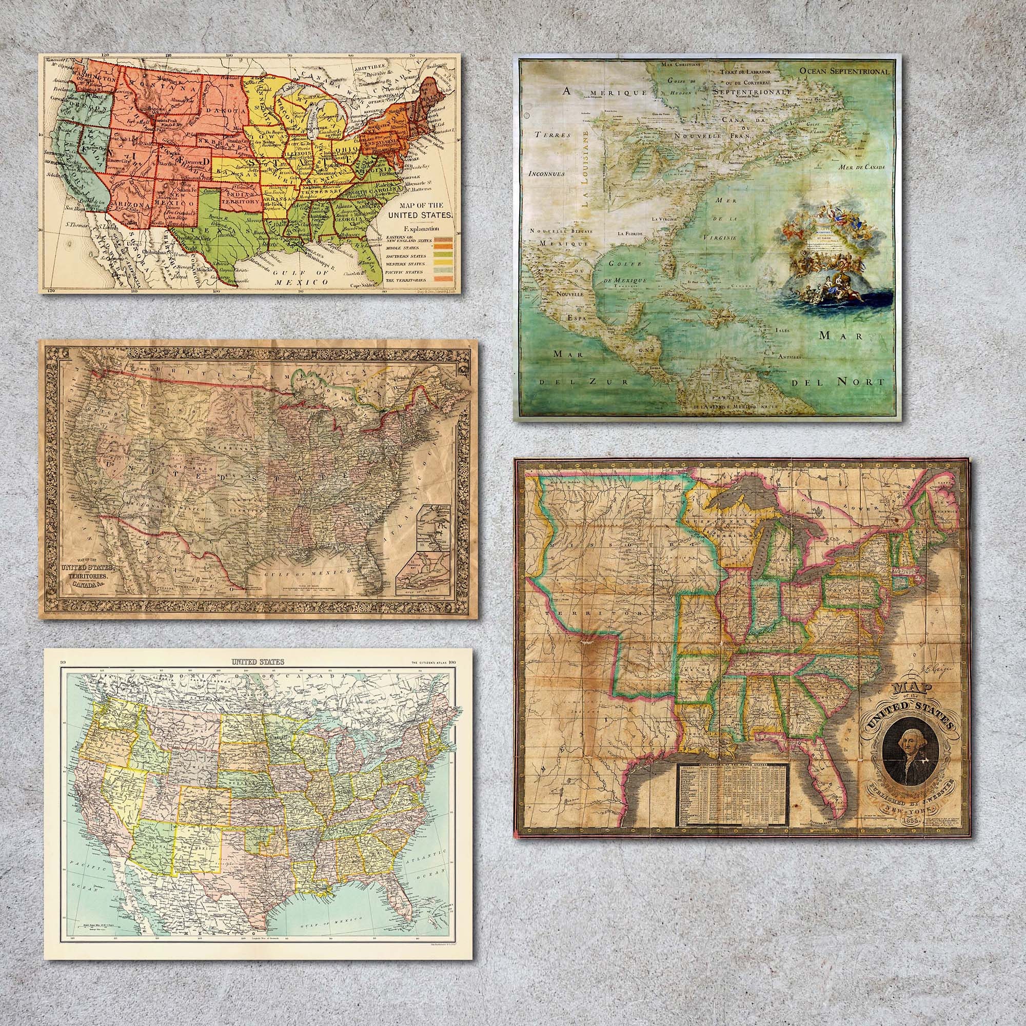 vintage usa maps 12 different hi res maps digital paper etsy