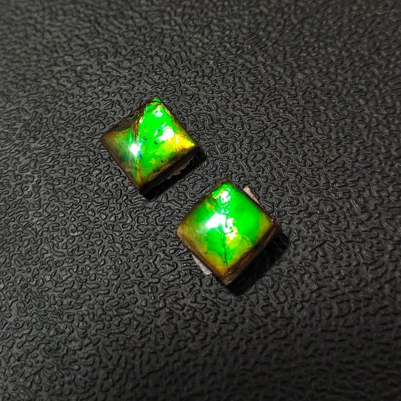 Flashy Ammolite Red Yellow Green Fire Ammolite Cabochon Flat Back 2 pc Ammolite Cabochon Bright Canadian Ammonite Canada Opal