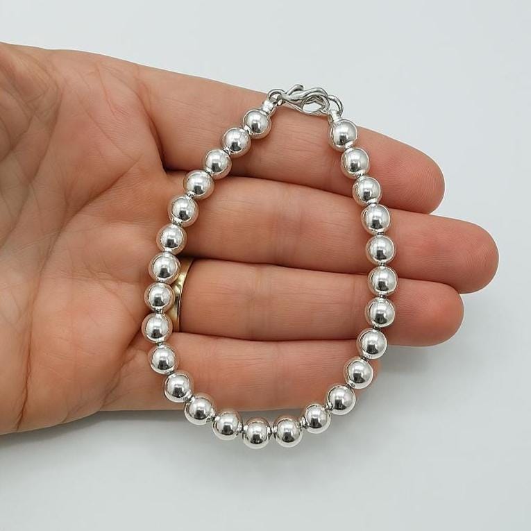 アクセサリー Silver Beaded Bracelet / Medium Amazon.com: Sterling Silver Beaded Bar Link Bracelet Toggle