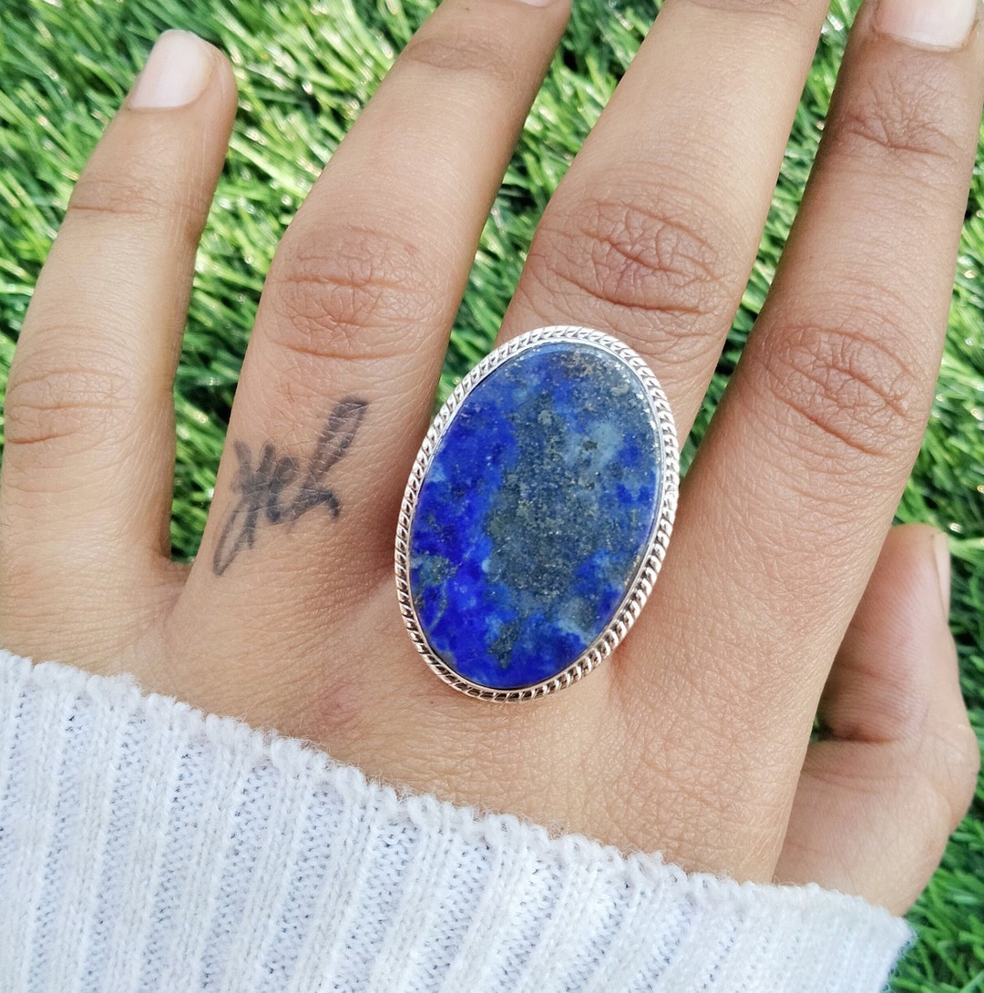 Lapis Ringdesigner Silver Ringmiddle Finger Oval Stone Etsy