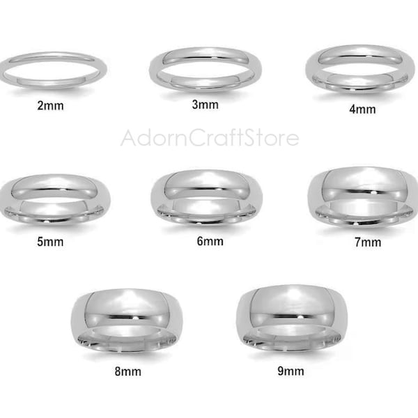 Highly Polished Rounded 925 Sterling Silver Plain Dome Band Ring |  Plain Polished Simple Wedding Band | 2mm - 8 mm Comfort Fit Ring Bands