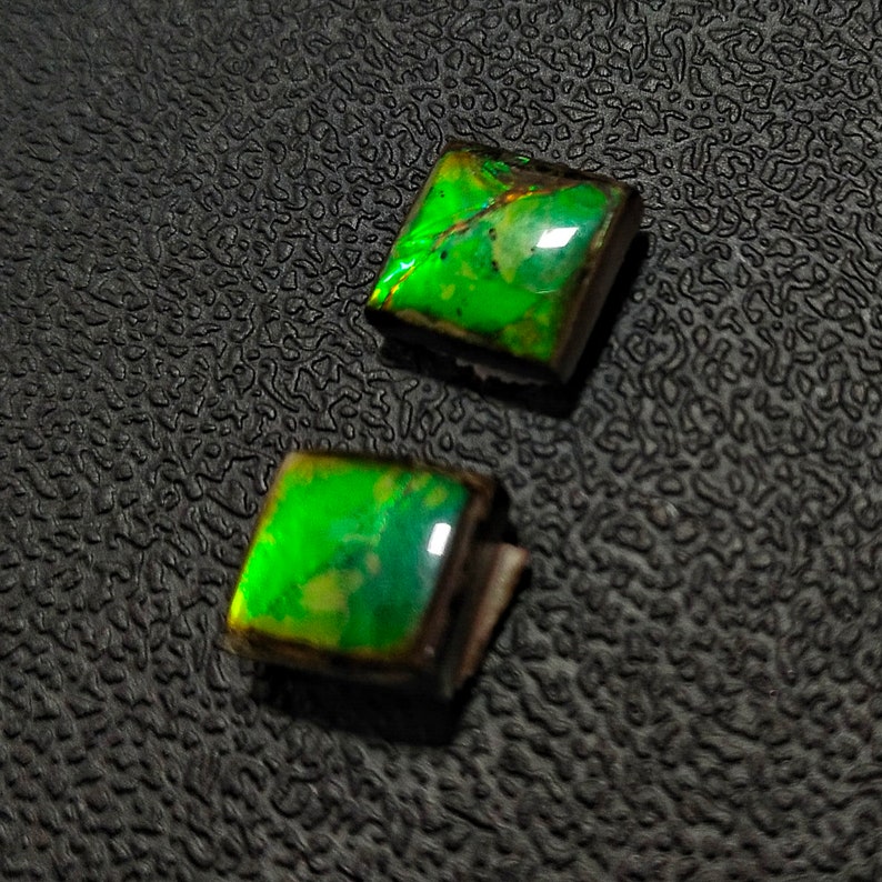 Flashy Ammolite Red Yellow Green Fire Ammolite Cabochon Flat Back 2 pc Ammolite Cabochon Bright Canadian Ammonite Canada Opal